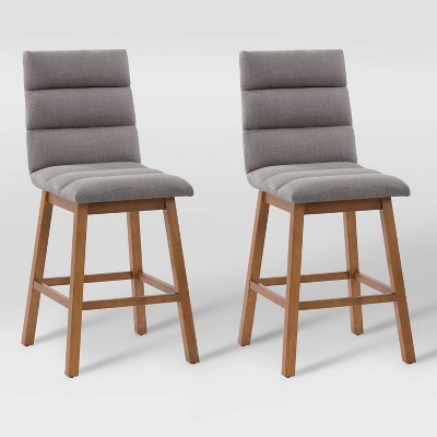 Set of 2 Boston Channel Tufted Fabric Barstools Light Gray - CorLiving