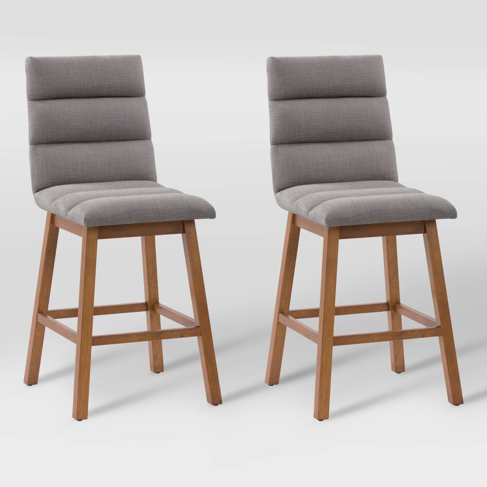 Photos - Chair CorLiving Set of 2 Boston Channel Tufted Fabric Barstools Light Gray  