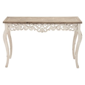 Wood Parisian Design Floral Ornate Detailing Console Table White - Olivia & May - 1 of 4