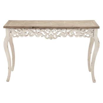 Wood Parisian Design Floral Ornate Detailing Console Table White - Olivia & May