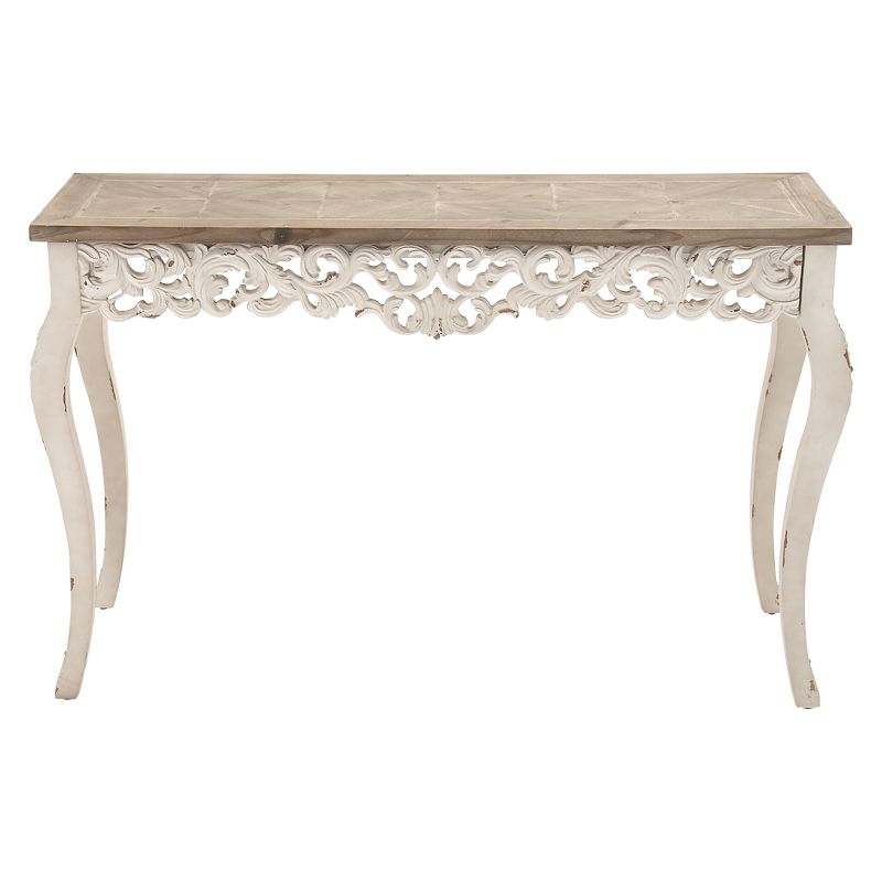 Wood Parisian Design Floral Ornate Detailing Console Table White - Olivia & May, 1 of 16