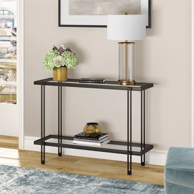 Inez 42'' Blackened Bronze Metal and Glass Console Table with Storage