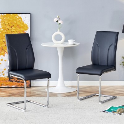 AZL1 Life Concept Accent Chairs 2 Dining Chair Set, Black Dining Chair Set, PU Material High Back Seat and Sturdy Leg Chair, Black, 16"*15.7"*37.4"