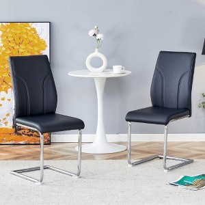 AZL1 Life Concept Accent Chairs 2 Dining Chair Set, Black Dining Chair Set, PU Material High Back Seat and Sturdy Leg Chair, Black, 16"*15.7"*37.4" - 1 of 4