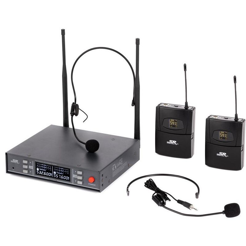 Monoprice 200-Channel UHF Dual Headset Wireless Microphones System, For Church Services, Business Meetings, or Karaoke Singing - Stage Right Series, 1 of 7