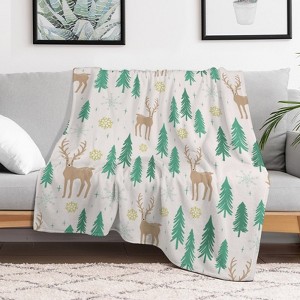 Xmas Reindeer in Winter Forest Christmas Throw Blanket Soft Fleece Christmas Blanket Cozy Flannel Throw for Couch Bed 50x60 inches - 1 of 1