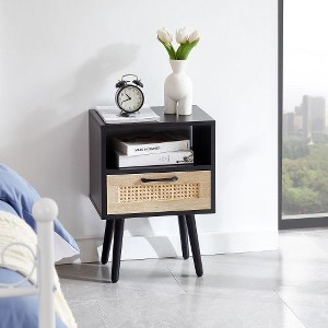 NicBex Rattan Woven Side Table with Drawer, Storage End Table Living Room with Solid Wood Legs, 15.75" Small Table Sofa Table, Bedroom Nightstand - 1 of 4