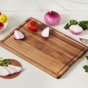 Acacia Wood Cutting Board, Bamboo Wood Cutting Board for Kitchen, Cheese Charcuterie Board, with Side Handles and Juice Grooves - 1 of 4