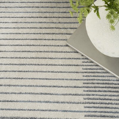 Scandinavian Charm Blue Stripe Washable 5' x 7' Wool Blend Rug
