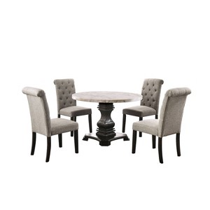 5pc Buckley Dining Set Light Gray - HOMES: Inside + Out: Elegant Marble Top, Button Tufted Chairs - 1 of 4