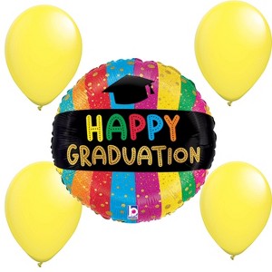 LoonBalloon Graduation Colorful Holographic Balloon Standard Size Premium Foil Graduation Theme Balloon Set with 4 pcs Latex - 1 of 2