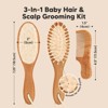 Baby Hair Brush and Comb Set, Oval Wooden Baby Brush Set for Newborns, Infant, Toddler Grooming Kit - 2 of 4
