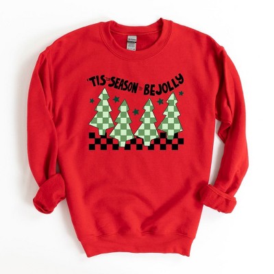 Simply Sage Market Women's Graphic Sweatshirt Be Jolly Checkered Tree