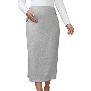 INSPIRE CHIC Womens Maternity Skirt Knitted Straight Skirts Over the Belly Stretch Solid Pregnancy Business Work - 1 of 4