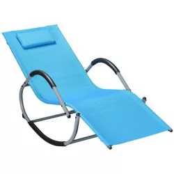 Outsunny Rocking Chair, Zero Gravity Patio Chaise Sun Lounger, Outdoor Rocker, Glider Lounge Chair with Detachable Pillow, Sky Blue
