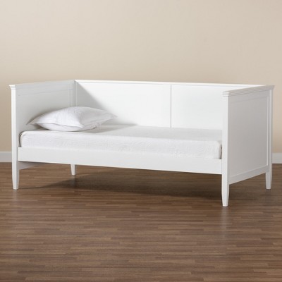 White Wood Twin Daybed with Upholstered Headboard and Slats