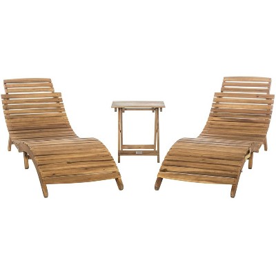 Pacifica Natural Brown Acacia Wood 3-Piece Lounge Set with Beige Cushions