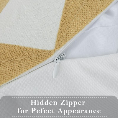 Beige and White Embroidered Checkered 20" Pillow Covers, Set of 2