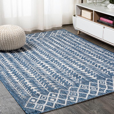 Bohemian Blue/Ivory Geometric Synthetic Easy-Care Area Rug 3x5