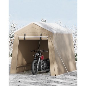 6x6 FT Portable Outdoor Storage Shed with 2 Roll-Up Zipper Doors & Vents,Waterproof PE Tarp,UV-Resistant Carport for Motorcycle,Firewood,Tools - 1 of 4