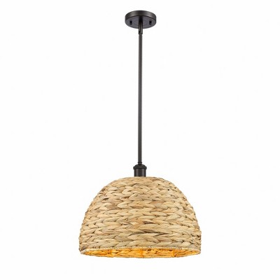 Innovations Lighting Woven Ratan 1 - Light Pendant in  Oiled Brass