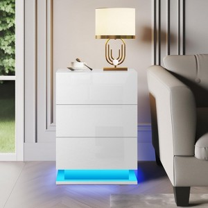NicBex Modern LED Nightstand with 3 Drawers Minimalist Bedside Table End Table for Living Room, Bedroom - 1 of 4