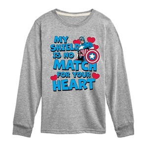 Boys' - Marvel - Captain America My Shield Valentine Long Sleeve Graphic T-Shirt - 1 of 4