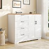 43.3'' H Armoire Wardrobe Closet with 4 Drawers and 2 Doors, Hanging Rod, Multifunctional Wooden Dresser with Storage Closet, Bathroom Cabinet - 3 of 4