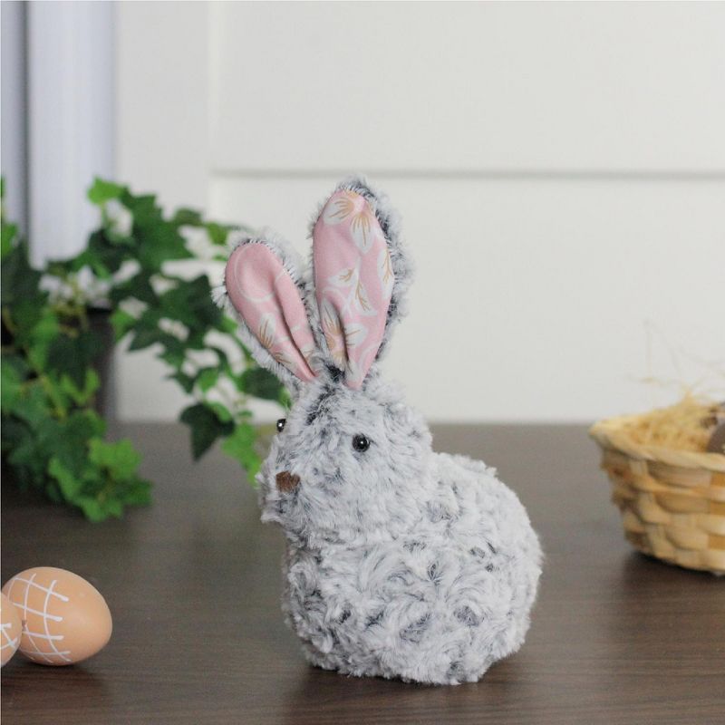 Northlight 8" Plush Floral Eared Bunny Easter Rabbit Spring Figure - Gray/Pink, 3 of 4