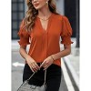 BLUEMING Womens T-Shirts Short Puff Sleeve Casual Blouses V Neck Smocked Cuff Tunic Tops Business Tops - 4 of 4
