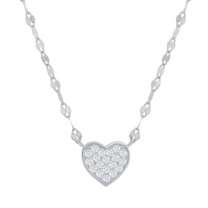 Bella Silver Sterling Silver Heart CZ Mirror Chain Choker Necklace - Silver - 14+3 Inches - 1 of 2