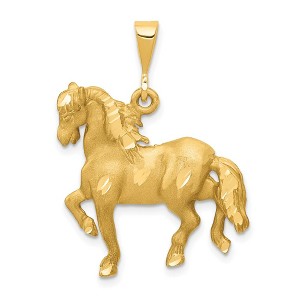 Black Bow Jewelry 14k Yellow Gold Diamond Cut Horse Pendant, 25mm - 1 of 4