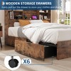Homhougo King Size Bed Frame with High Storage Bookcase Headboard, Wood Bed Frame with 4 Storage Drawers Brown - 3 of 4