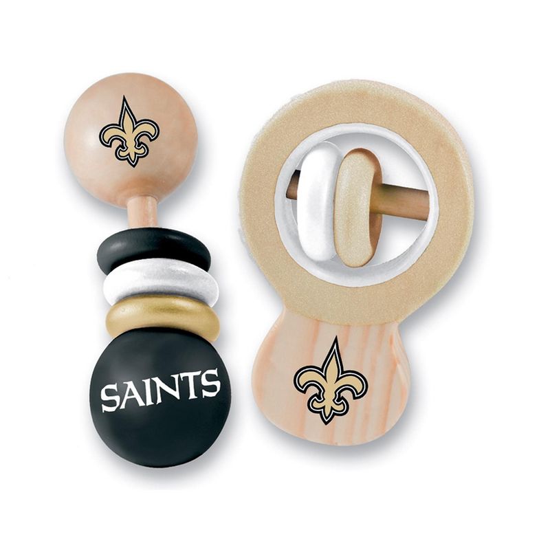 Baby Fanatic Wood Rattle 2 Pack - NFL New Orleans Saints Baby Toy Set, 2 of 5