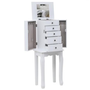 Standing Jewelry Armoire Cabinet with Mirror, 5 Drawers, Top Organizer and Side Doors with Necklace Hooks - 1 of 4