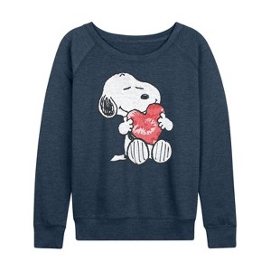 Women's - Peanuts - Snoopy With Heart Lightweight French Terry Wide Neck Long Sleeve Shirt - 1 of 4