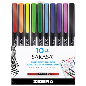 Zebra 10ct Sarasa Fineliner Porous Point Pens 0.8mm Assorted Colors: Journal & Drawing Pens, Water-Resistant, Non-Toxic - 1 of 3