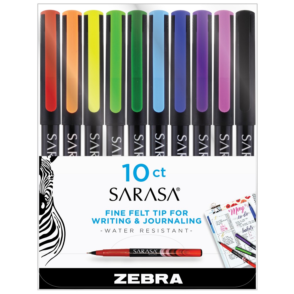 Photos - Accessory Zebra 10ct Sarasa Fineliner Porous Point Pens 0.8mm Assorted Colors: Journal & Drawing Pens, Water-Resistant, Non-Toxic 