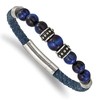Chisel Stainless Steel Antiqued and Polished Blue Tiger's Eye Beads Blue Leather 8.25" Bracelet - 2 of 4