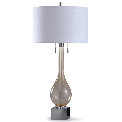 Selsey Glass Table Lamp with Pedestal Base Drum Shade Champagne - StyleCraft