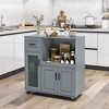 Tangkula Kitchen Island Cart on Wheels Microwave Cabinet w/ Frosted Tempered Glass Door - 4 of 4