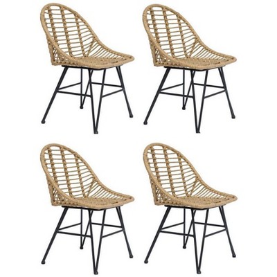 Nordlys Set of 4 Metal and Rattan Dining Chairs Exotic Boho Dining Room