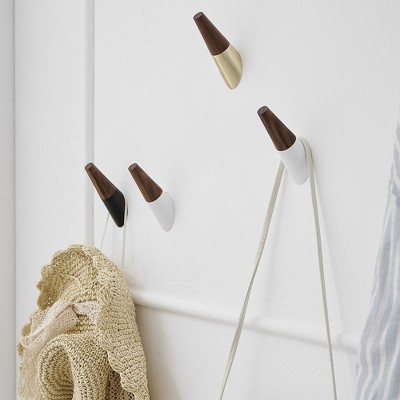 Black and Walnut Wall Mounted Towel Hooks Set