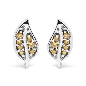 Haus of Brilliance Silver Yellow Diamond Accent Leaf Stud Earrings - 1 of 4