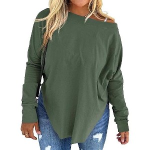 Imily Bela Women's Plus Size Off-Shoulder Long Sleeve Casual T-Shirt with Curved Hem - 1 of 4