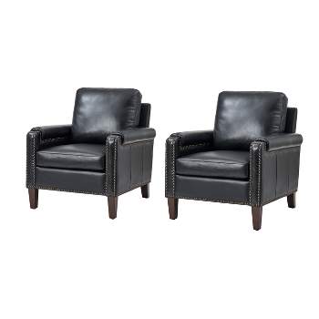 Hellmuth Genuine Leather Armchair Set of 2  with Removable Cushion
and Nailhead Trims| HULALA HOME