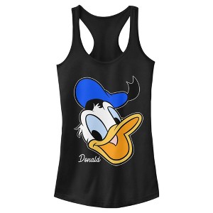 Juniors Womens Mickey & Friends Donald Duck Big Face Racerback Tank Top - 1 of 4