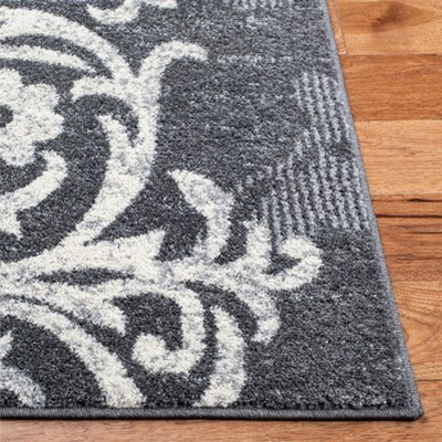 Charcoal and Ivory Floral Damask 6' x 9' Area Rug