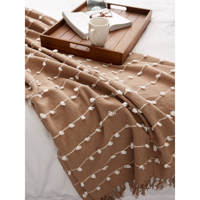 Stone Woven Cotton 50"x60" Throw with Chic Fringe Detail