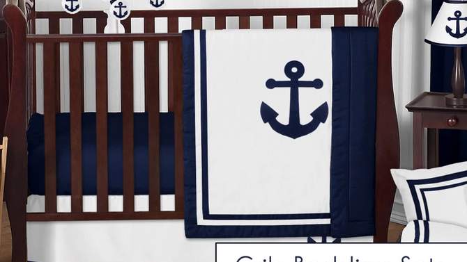 Sweet Jojo Designs Boy or Girl Gender Neutral Unisex Baby Crib Bedding Set - Anchors Away White and Blue 4pc, 2 of 8, play video